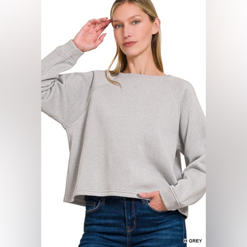 456. Fleece Raglan Round Neck Sweatershirt, Grey, various sizes